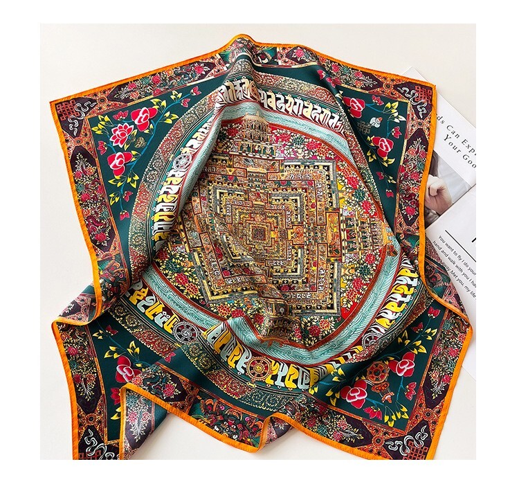 100% Pure Silk 27-Inch Square Scarf for Women Multicolor Circular Floral Print Neckerchief Wrap
