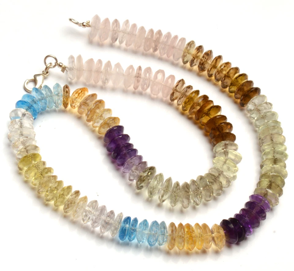 Natural Assorted Gemstone 10 mm Size German Cut Rondelle Beads 17" Necklace - Image 3 of 4