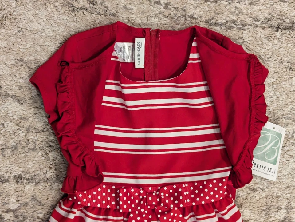 Conjunto de Vestido Bonnie Jean Sin Mangas y Suéter Bolero Rojo Rayas Niñas Talla 6 Nuevo con Etiquetas Foto 4 de 4