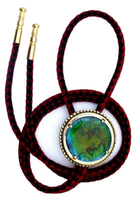 30mm Blue Green Resinated Dyed Abalone Cab Gold Color Bolo Tie Cord EPBT336