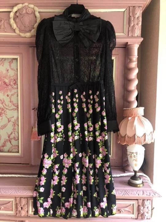 Robe GUCCI dentelle fleurie femme taille 36 viscose soie noire