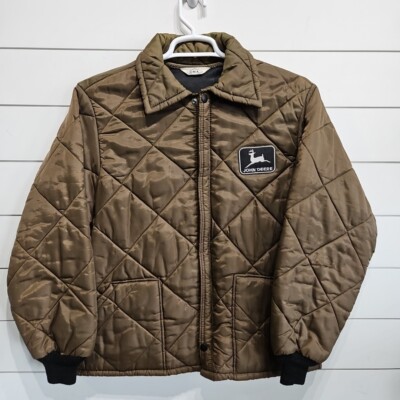 Vtg John Deere Tractor Quilted Puffer Trucker Farm Work Jacket Coat Mens  Large