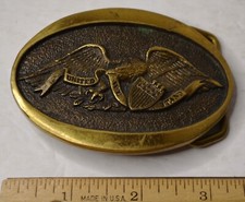 1976 UNITED WE STAND AMERICAN EAGLE METAL BELT BUCKLE SOLID BRASS