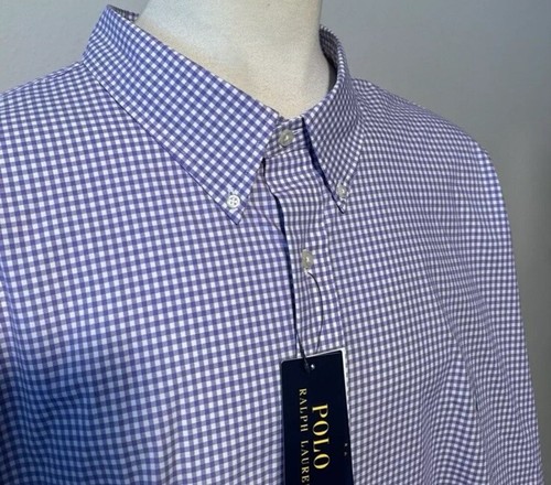 Polo Ralph Lauren Men's 5XB Purple Gingham Check Long Sleeve Shirt Big Stretch - Picture 2 of 3