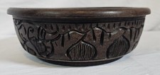 Hand Carved African Elephant Design Wooden Bowl 8 1/2 Inches Wide 3 Inches Tall