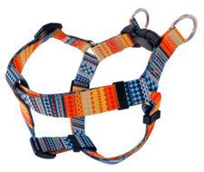 Dog Harness, Strap Step In, Orange Blue Pattern, No Pull Adjustable, S M L