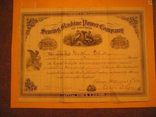 Sewing Machine Power Company of Chicago Stock Certificate