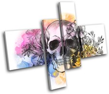 Tattoo Skull Grunge Floral MULTI CANVAS WALL ART Picture Print VA