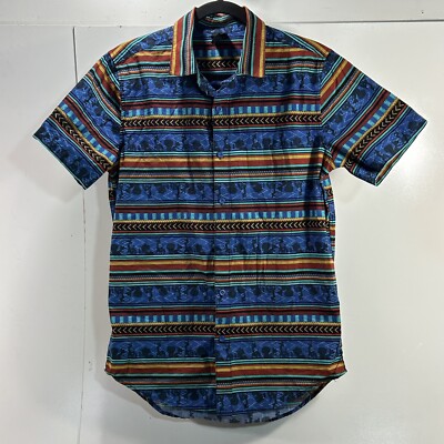 Disney Button Shirt Mens Small Blue Stripe Emperors New Groove Hawaiian Camp