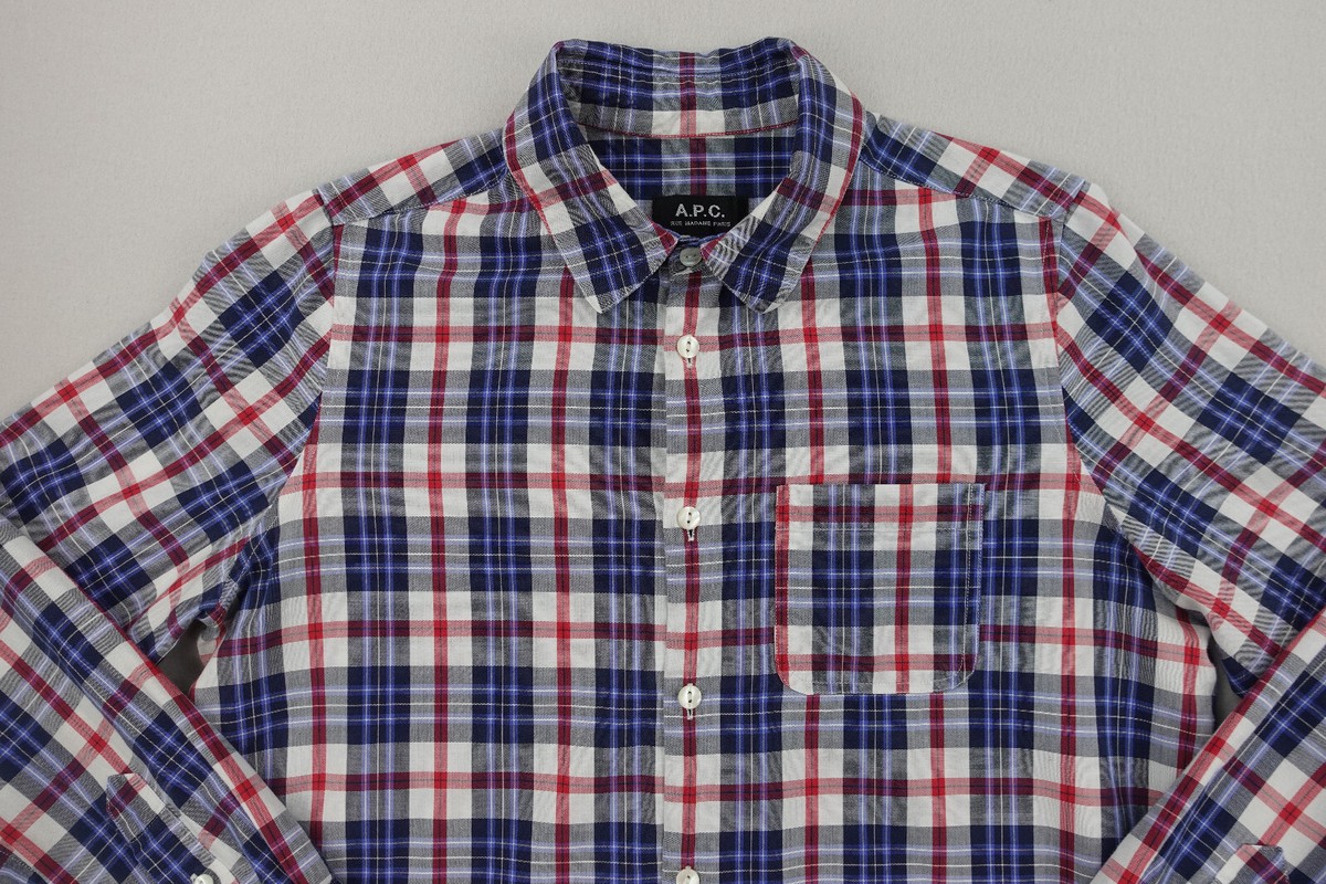 APC Shirt Mens Medium Blue Rue Madame Paris Plaid Long APC Shirt Mens Medium Blue Rue Madame Paris Plaid Long