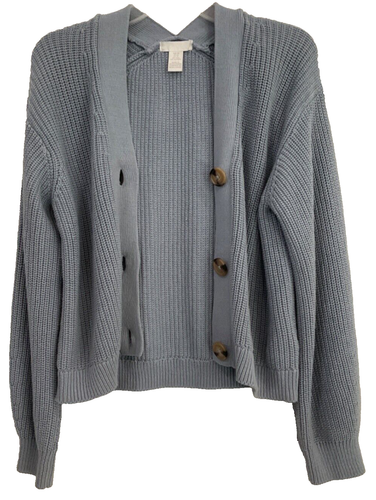 H & M Button Up Sweater Size XS Light Blue Thick Cable Knit Long Sleeve New 184 - Picture 5 of 8