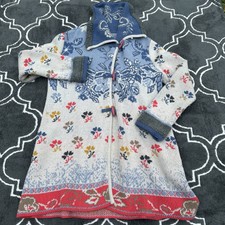 Ivko Woman Geometric Floral Pattern Wool Long Jacket Women’s Size 42 Blue Red