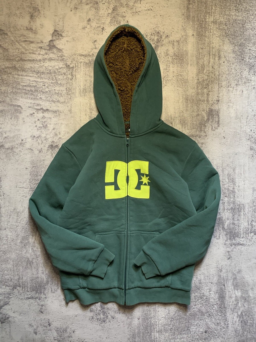 Y2K DC Shoe Company Fur Hood Zip Up Hoodie Sz M | eBay