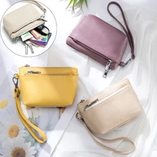 Women's Leather Coin Wallet Large Capacity Zipper Wallet Wrist Bag Small Purse