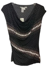 Max Studio Multicolored Short Sleeve Drape Neck Pullover Blouse Women's Size S