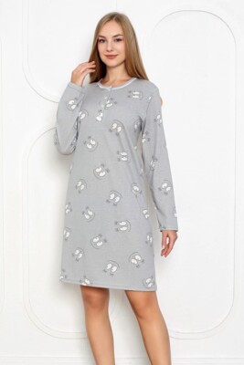 Nachthemd Sleepshirt Damen Bigshirt Langarm Blumen 3042 grau Smile