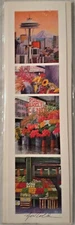 Ed Newbold SIGNED 4 Scenes from Pike Place Market Seattle Space Needle 14.75 X 4