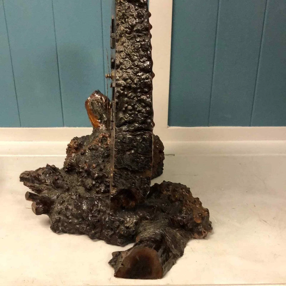 "Reloj de madera vintage lacado de 15"" rebanada de troncos de madera sin probar RARO" Foto 4 de 4