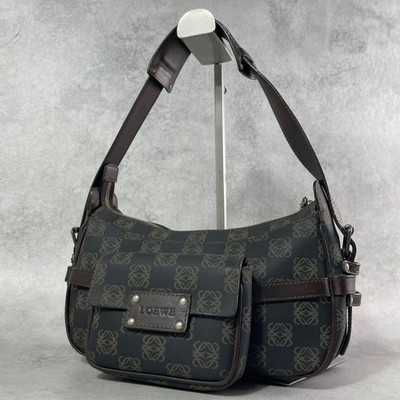 LOEWE Anagram Pattern One Shoulder Hobo Bag PVC Leather Black Brown Authentic