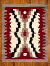 BEAUTIFUL NAVAJO SERRATED DESIGN GANADO RUG,ARROWTAIL BORDER,HANDSPUN, MINT, NR!