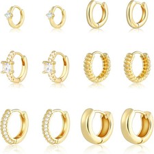 Wgoud Small Gold Hoop Earrings Set for Women, 6 Pairs 14K Gold Plated Hypoallerg