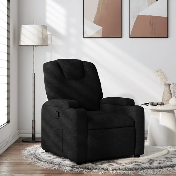 Relaxsessel Stoff Schwarz Mit Verstellbarer RüCkenlehne Und FußStüTze-image