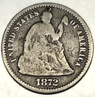 1872 Seated Liberty Half Dime 5C Silver US Coin - Holed -3645