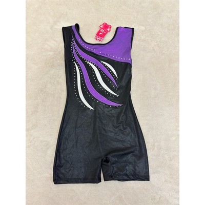 NWT Girls Gymnastics Dance Leotard Size 12 Black Purple Swirl Sleeveless NEW!