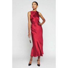 Reformation Casette Silk Dress 6 Red Open Back Cowl Neck Maxi Gown