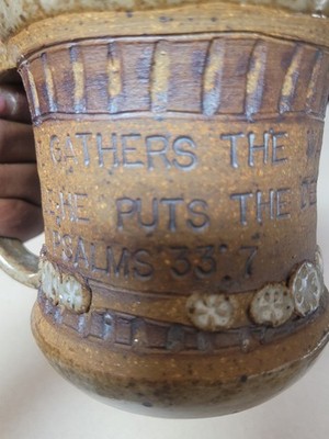 Ed Schrock Down To Earth Studio Art Pottery Mug  Palms 33:7  Signed 