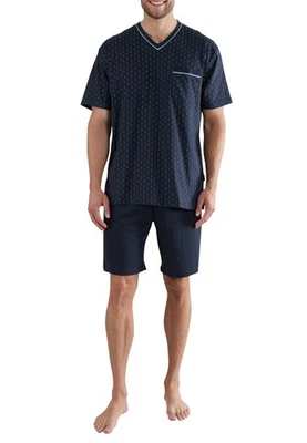 GÖTZBURG Shorty Pyjama Herren kurzer Schlafanzug 2-teilig kurz blau Baumwolle - Bild 1 von 4