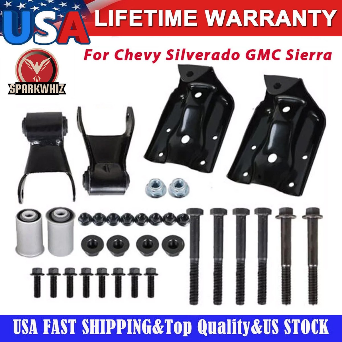 Rear Leaf Spring Hanger Bracket & Shackle Kit For Chevy Silverado GMC Sierra 1500 HD 2005-2006
