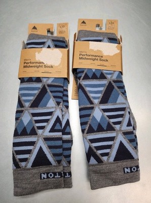 New (2 Pair) Mens Burton Performance Midweight Socks Merino Wool Italy Sz Large