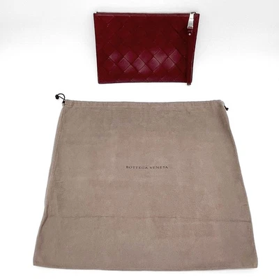 BOTTEGA VENETA Maxi Intrecciato Pochette Pochette Peau d'agneau Rouge Bordeau... - Photo 1/4