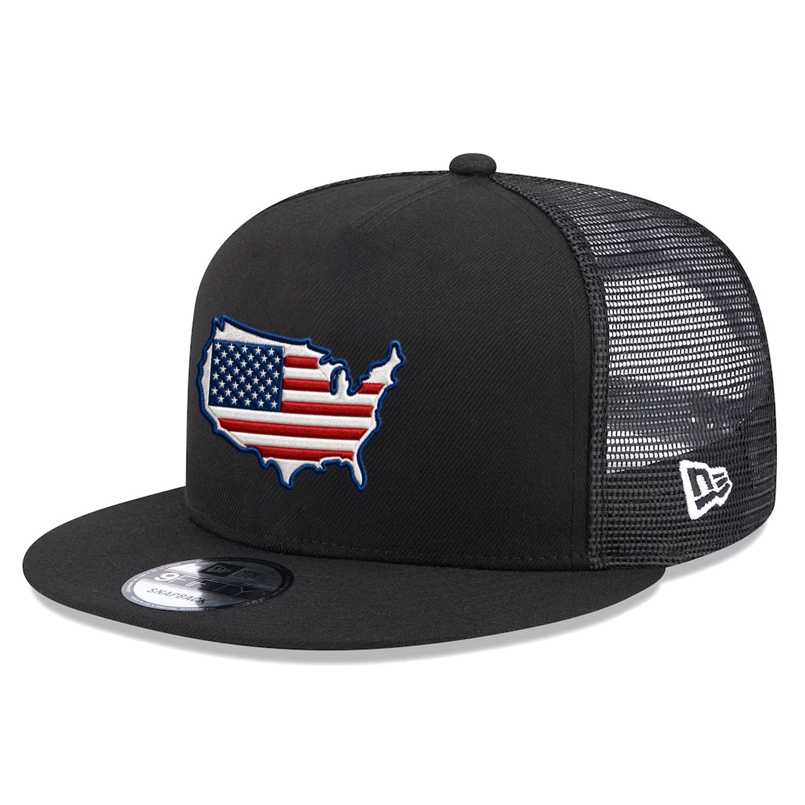 USA Flag Map Embroidered 59FIFTY Black Mesh Hat Patriotic Cap