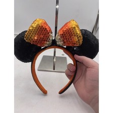 Disney Parks Minnie Mouse Candy Corn Sequin Halloween Headband Ears Black Orange
