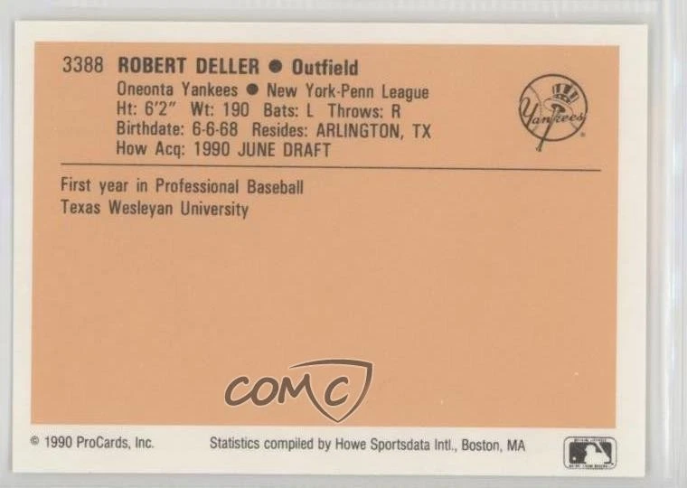 1990 ProCards Minor League Bob Deller #3388 - Image 2 of 2
