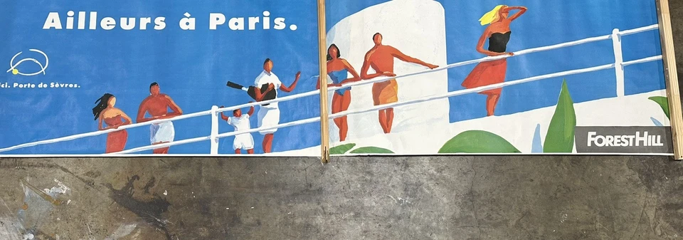 ENORME póster de viaje de colección barco francés transatlántico tenis bosque colina diseño artístico Foto 2 de 4