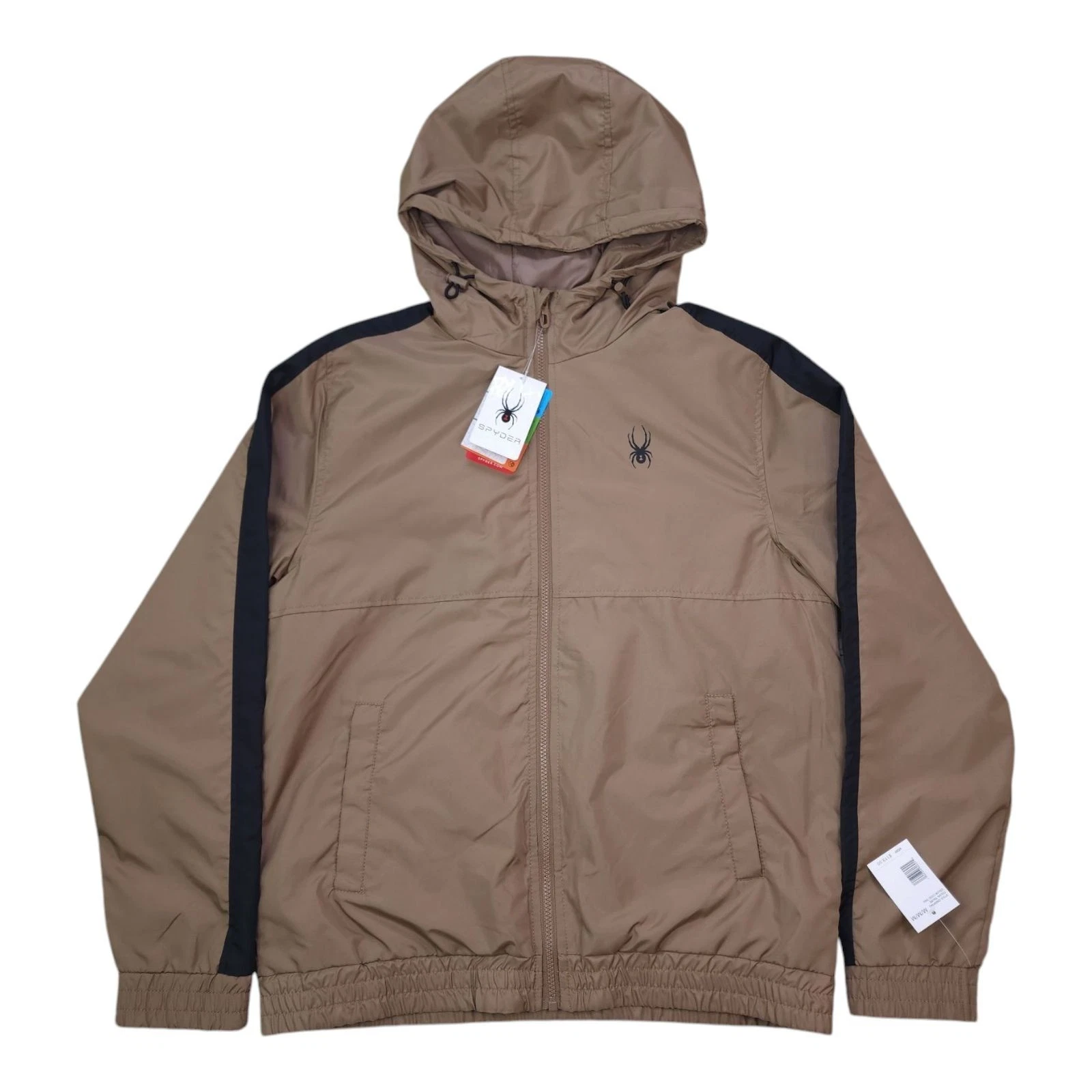 Spyder Men Rain Hooded Jacket M Hydroweb Water Wind Resistant Breathable Dryweb