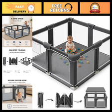 Foldable Baby Playpen 50"x50" Portable Play Yard with Mat, Indoor/Outdoor Kids F