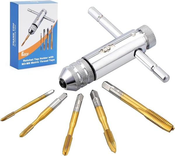 Gewindebohrer Set 5Tlg M3-M8 HSS Titan Mit T-Griff Ratsche-image