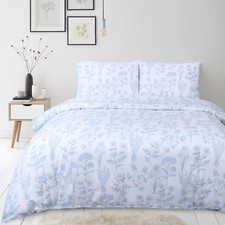 White Floral Duvet Cover Set Queen Blue Flower Cotton Wildflower Cottage Botanic