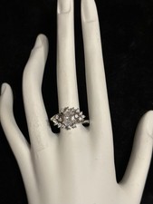 Vintage 925 Sterling Silver Cocktail Ring With CZ Size 8 1/4 , 4.5 G