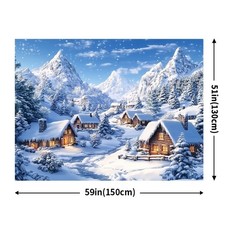 1pc Rustic Polyester Christmas Backdrop,Snowy Village Forest Scene,No Electricit