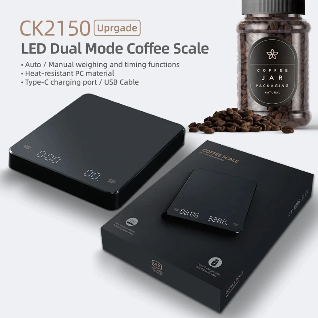 LED Display Dual Mode Digital Coffee Scale High Precision Rechargeable Portable