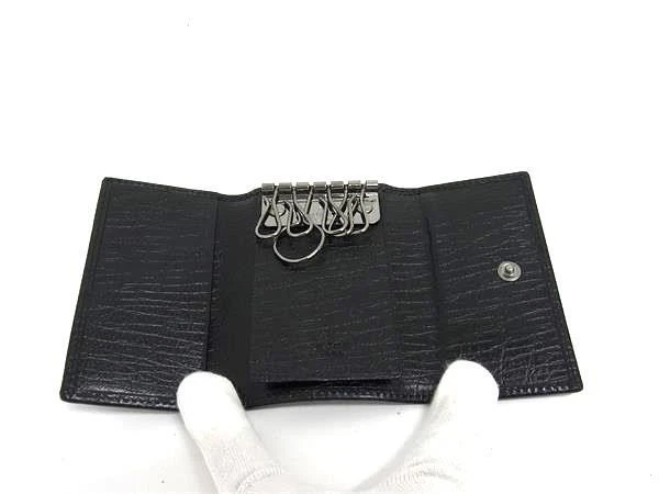 GUCCI Interlocking G Key Case 115225 Black Leather Unisex 6Ring Keychain - Image 3 of 4