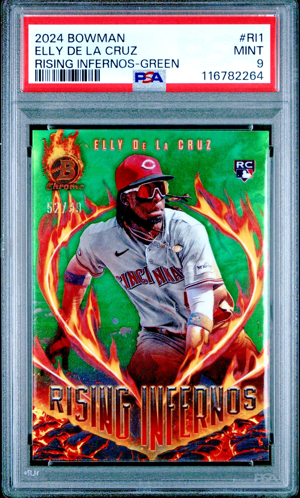 Elly De La Cruz PSA 9 2024 Bowman #RI-1 Rising Infernos Green Refractors #/99
