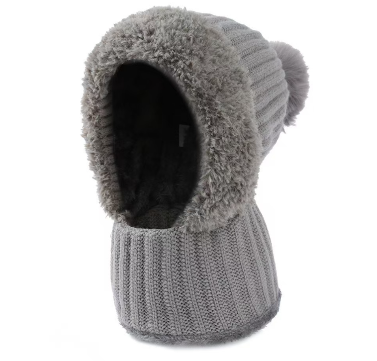 Kawaii Women Beanie Hat Teddy Bear Ears Knit Scarf Neck Warmer Gaiter Winter Japanese Faux Fur Pom Pom Fleece Warm Cute Hood Black - View #12