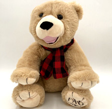 FAO Schwarz Beige Tan Brown Teddy Bear Soft Plush Red Plaid Scarf 12" Sitting