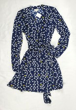Maison Jules Navy Long-Sleeve Blue Bird Printed Wrap Dress, XS                  